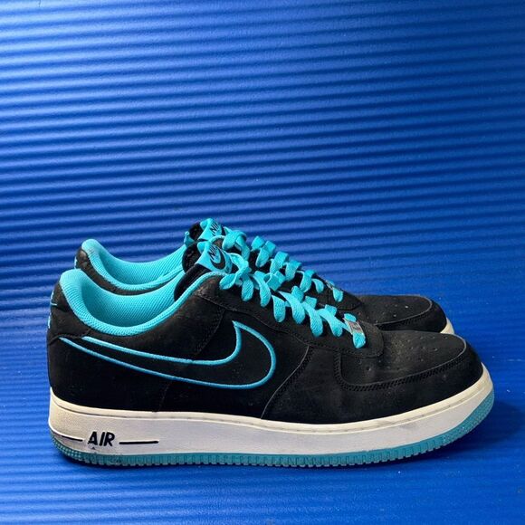 Size 11- Men’s Nike Air Force 1 Low Black Turquoise Casual Sneakers 488298-011 - Picture 1 of 8